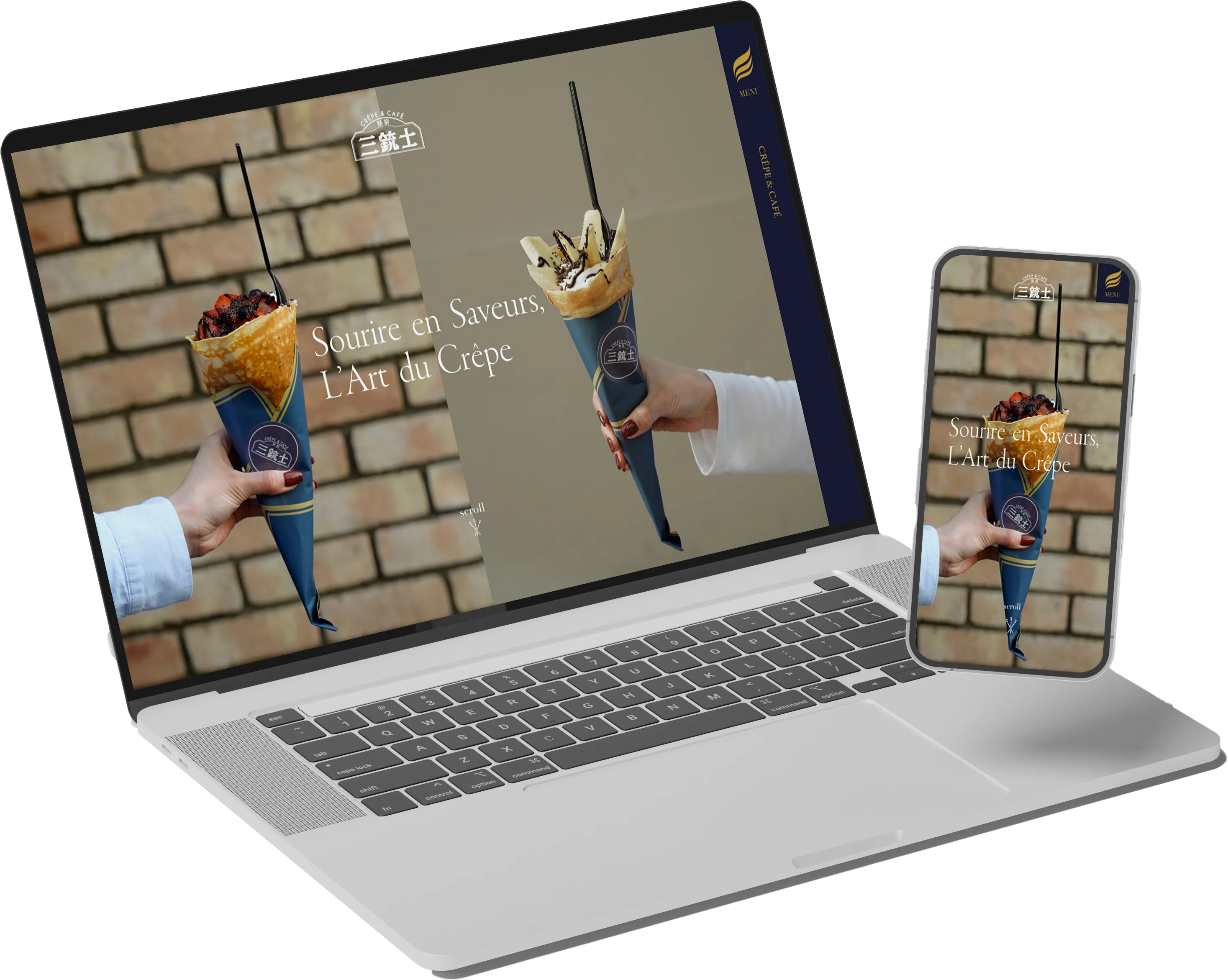 クレープ原宿三銃士Websiteのモックアップ画像
